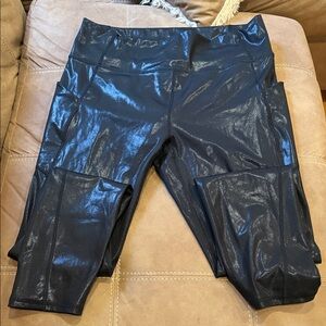 Fabletics Black Faux Leather Shine Leggings XL High Waisted Workout Athleisure